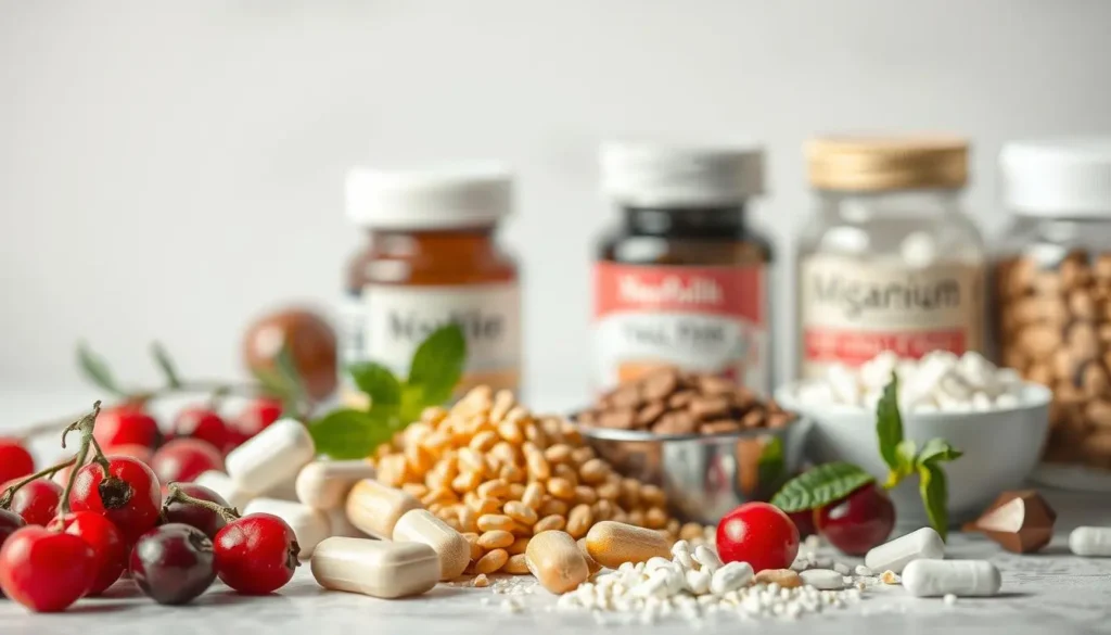A high-quality macro photography of a variety of cat food ingredients that support urinary health, including cranberries, magnesium, and other supplements. The ingredients are arranged in the foreground, with a clean and minimalist background that showcases their natural colors and textures. The lighting is soft and diffused, creating a natural and appetizing atmosphere. The camera angle is slightly elevated, providing a clear and detailed view of the key ingredients. The overall composition is balanced and visually appealing, highlighting the importance of these components in supporting a cat's urinary tract health. purina pro plan urinary