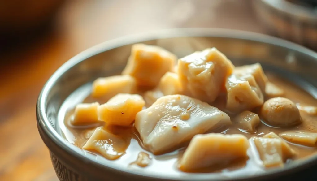 A steaming bowl of savory tilapia-infused wet cat food, the gravy glistening under soft lighting. The tilapia fillets, flaked and mixed into a creamy, aromatic sauce, create an inviting, natural-looking dish. The shallow depth of field focuses the viewer's attention on the foreground, while the blurred background suggests a cozy, domestic setting. The warm color palette, with hints of golden browns and yellows, evokes a comforting, homemade feel. The overall composition and mood aim to entice cats and their owners, showcasing a delectable, nutritious meal that is sure to delight feline palates. cat wet food with tilapia gravy